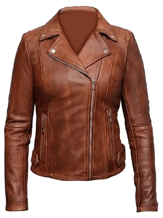 Womens Vintage Brown Biker Leather Jacket