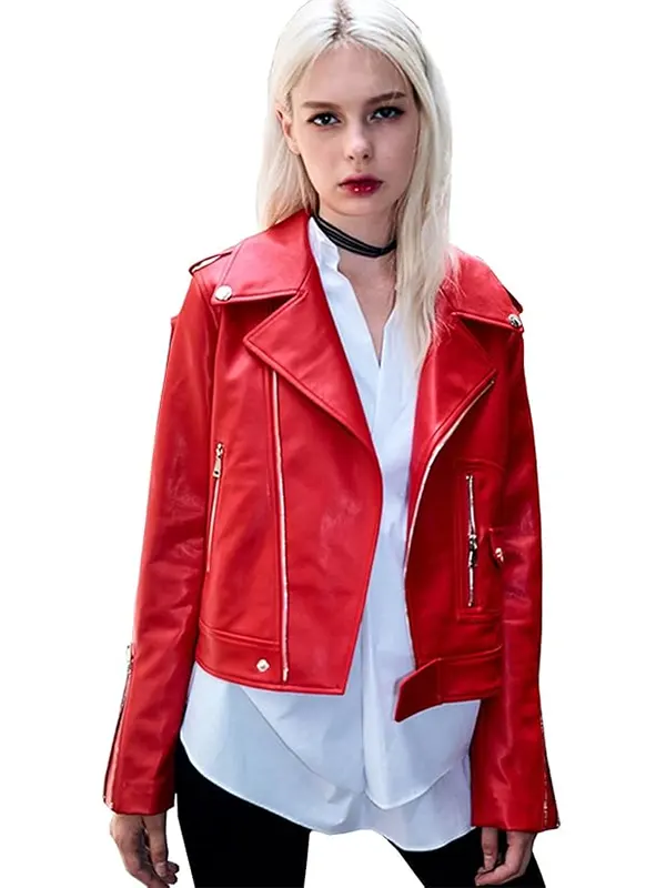 Womens Zipper Motorcycle Leather Jacket