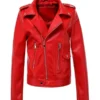 Womens Zipper Motorcycle red Jacket