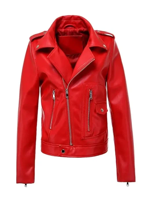 Womens Zipper Motorcycle red Jacket