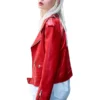 Womens Zipper Motorcycle red Leather Jacket