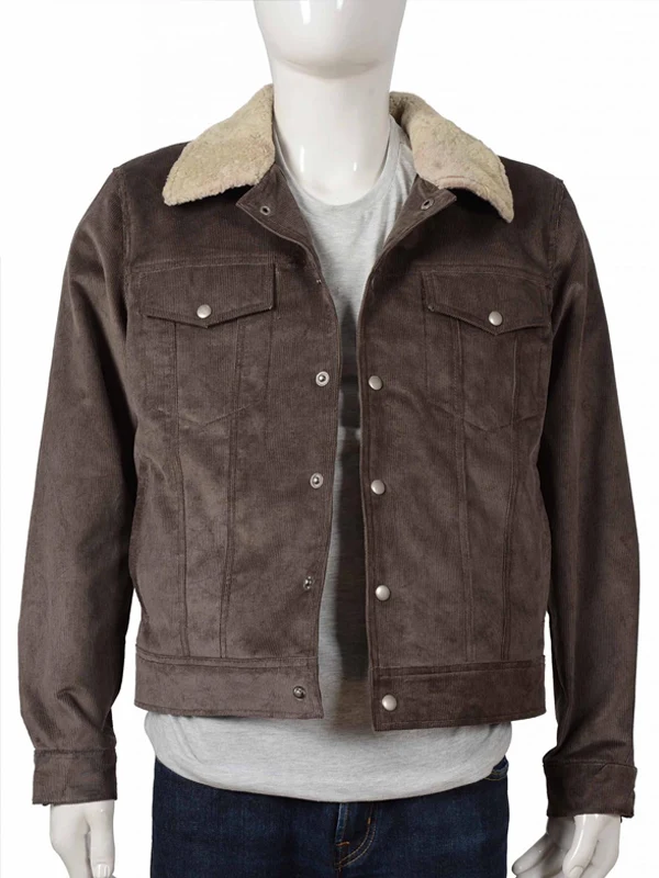 Yellowstone Fur Collar Brown Corduroy Jacket Front