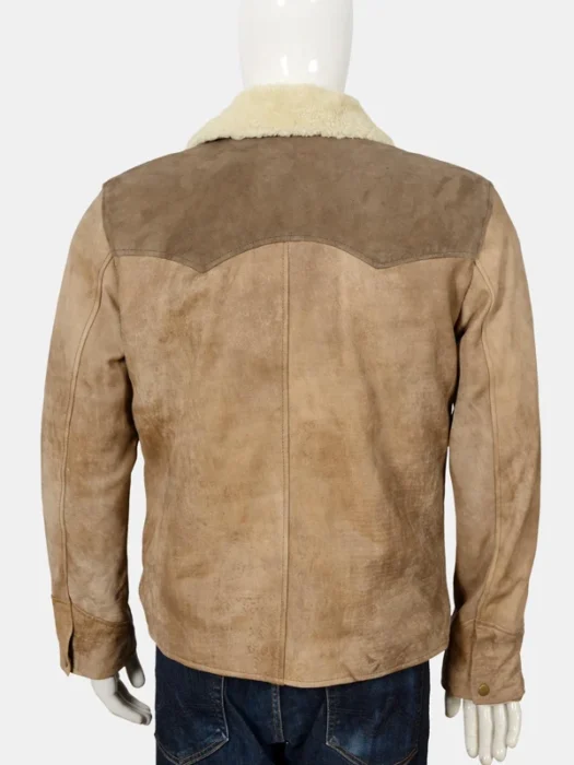 Yellowstone Shearling Collar Buff Suede Leather Jacket Back