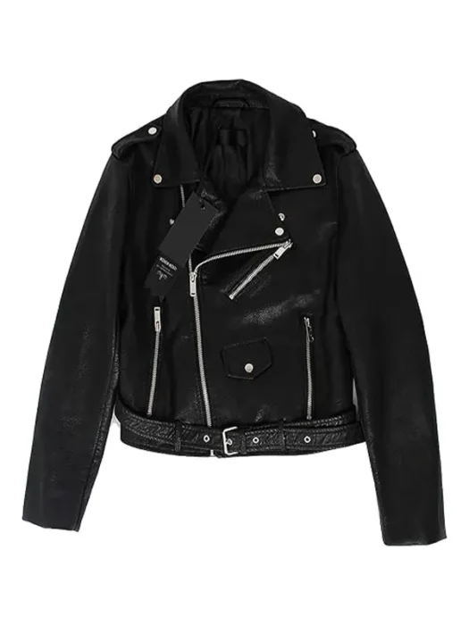 faux Leather Textured balck Short biker Jacket