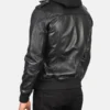 Black Hooded Bomber Leather Jacket Back