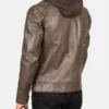 Brown Hooded Cheetah Leather Jacket Back