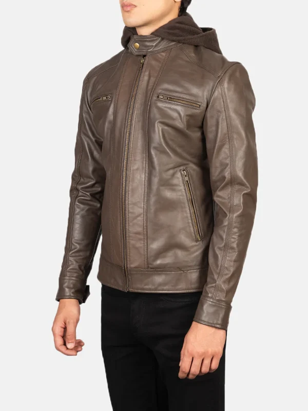 Brown Hooded Cheetah Leather Jacket