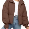 Casual Quilted Baggy Long Sleeve Zip Down Jacket