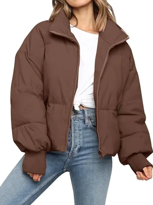 Casual Quilted Baggy Long Sleeve Zip Down Jacket