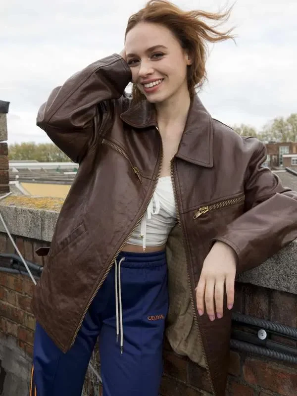 English Actress Sadie Soverall Brown Leather Jacket