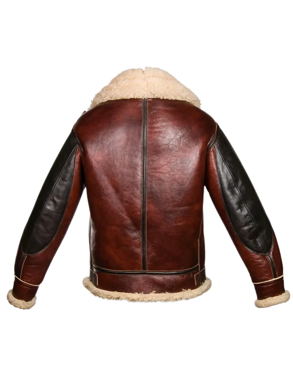 Jarrod Men’s B3 Brown Aviator Shearling Leather Jacket Back