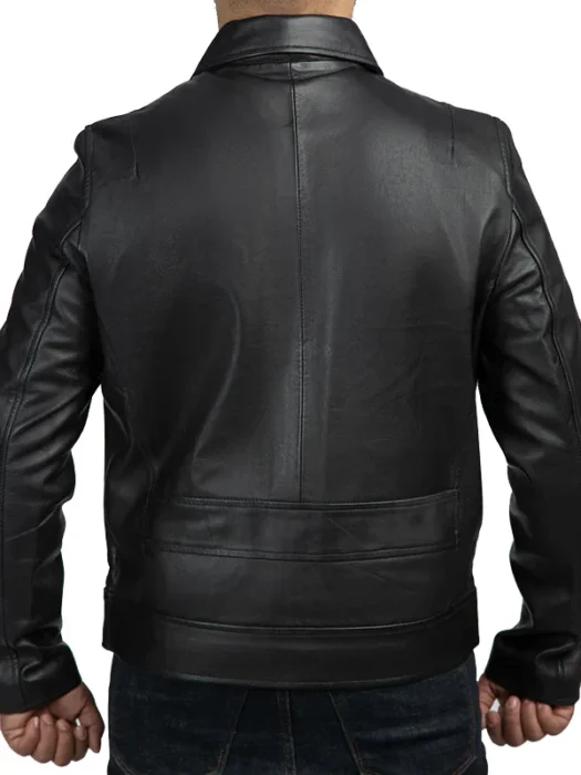 John Black Leather Biker Jacket Back