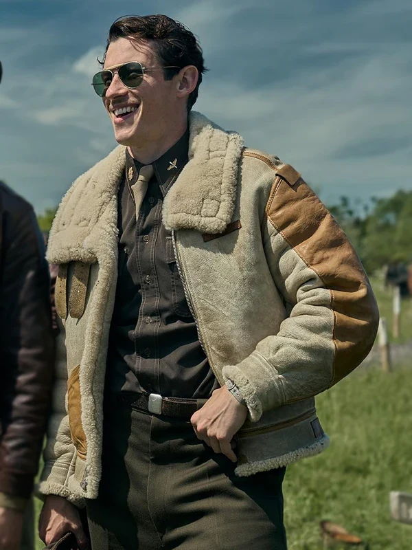 Masters Of The Air Callum Turner B3 Shearling Leather Brown Jacket