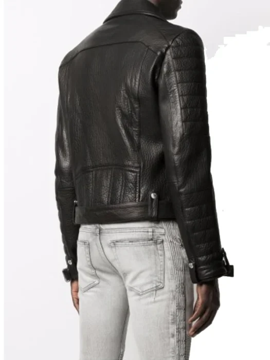 Men Biker Leather Jacket Balmain Back