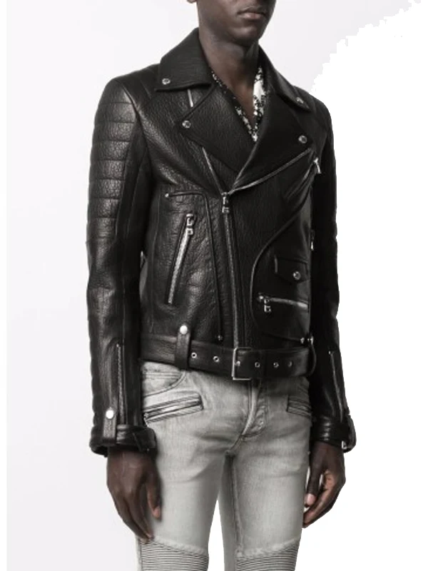 Men Biker Leather Jacket Balmain Front