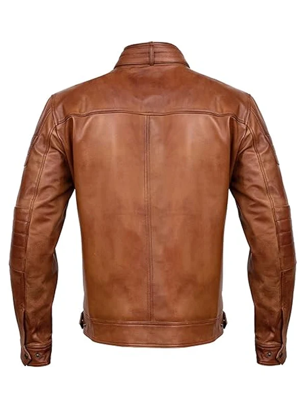 Men Cafe Racer Motorcycle Style Solid Color Leather Jacket