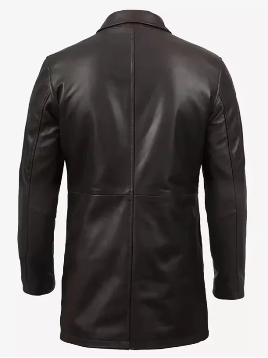 Men’s 3-4 Length Brown Leather Coat Back