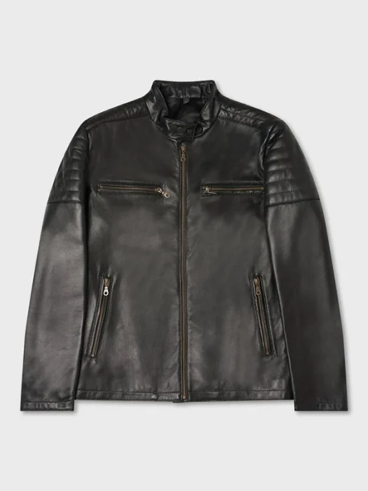 Mens Biker Style Black Leather Jacket