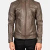 Mens Brown Hooded Cheetah Leather Jacket