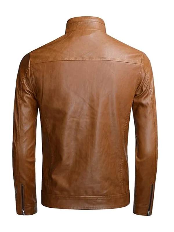 Men’s Casual Faux Leather Jacket Back