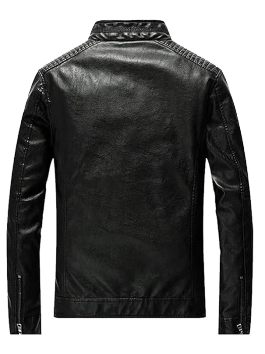 Men's Casual Zip Up Slim Bomber Faux Leather Jacket