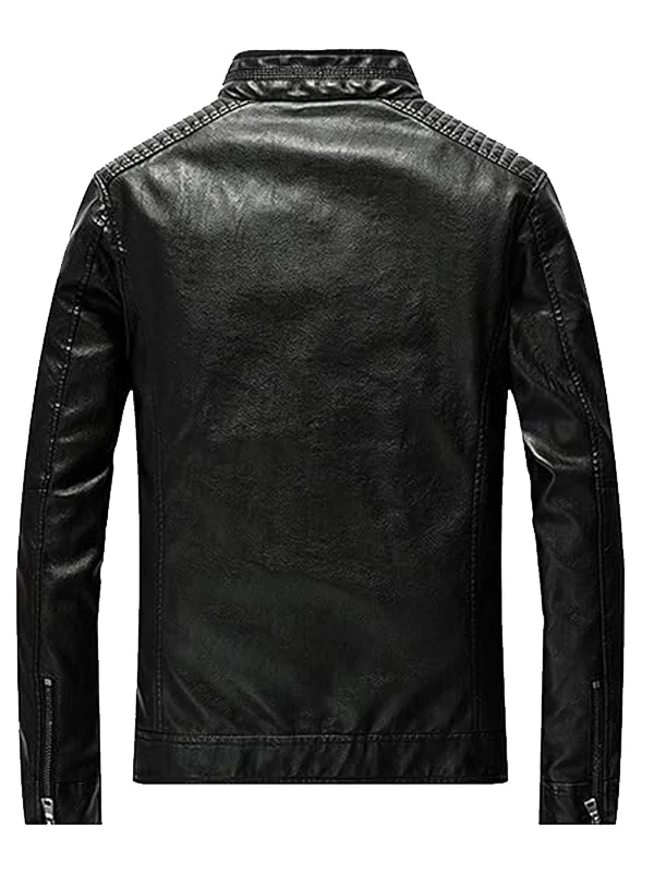 Men’s Casual Zip Up Slim Bomber Faux Leather Jacket