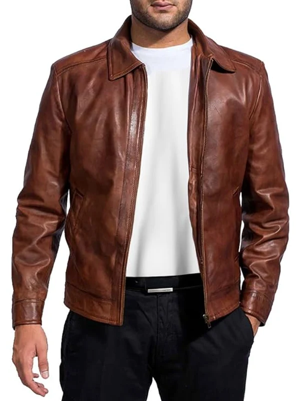 Mens Real Lambskin Classic Vintage Brown Leather Jacket