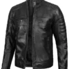 Mens Real Lambskin Natural Grain Leather Motorcycle Jacket