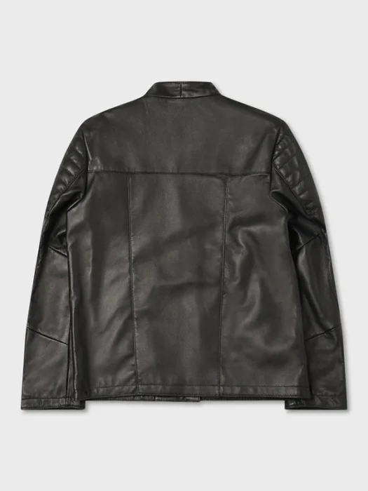 Mens Seth Biker Style Black Leather Jacket Back