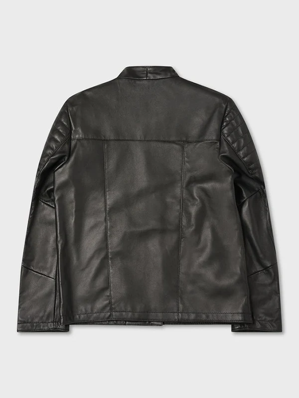 Mens Seth Biker Style Black Leather Jacket Back