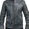 Mens Shooter Distressed Leather Biker Jacket