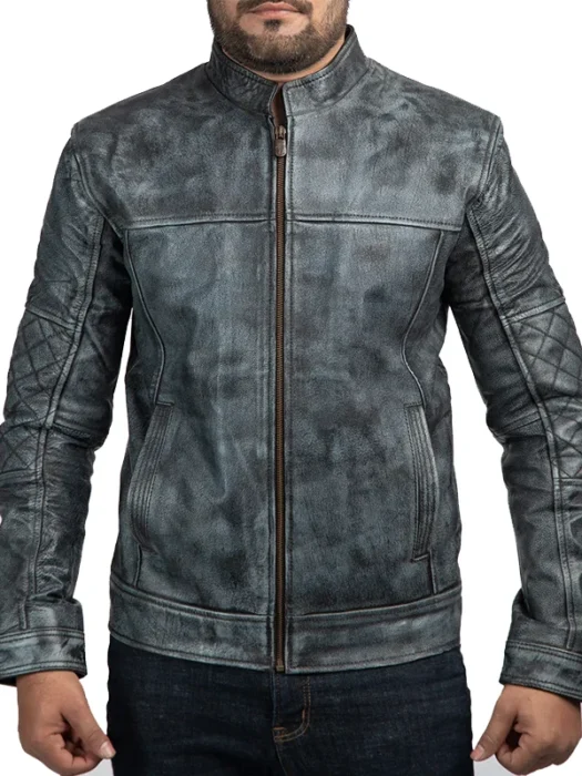 Mens Shooter Distressed Leather Biker Jacket