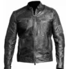 Mens Vintage Black Genuine Lambskin Biker Jacket