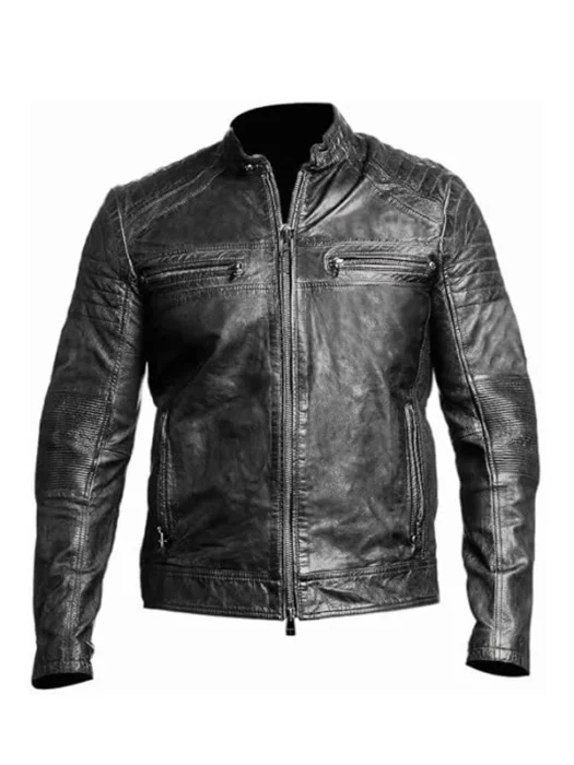 Mens Vintage Black Genuine Lambskin Biker Jacket