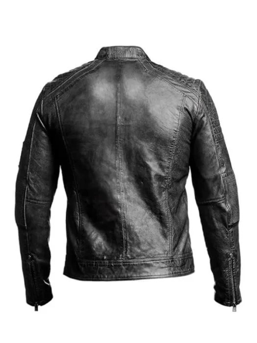 Mens Vintage Black Genuine Lambskin Biker Leather Jacket