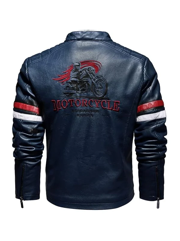 Men’s Zip Up Casual Windbreaker Motorcycle Faux Leather Jacket