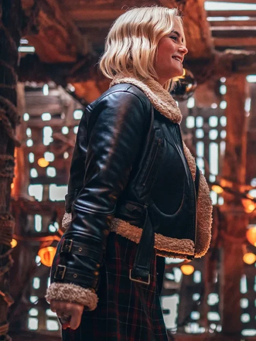 Millie Gibson Doctor Who Black Leather Shearling Jacket