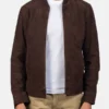 Mocha Brown Suede Bomber Jacket