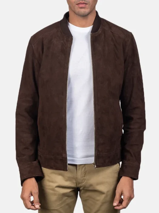 Mocha Brown Suede Bomber Jacket