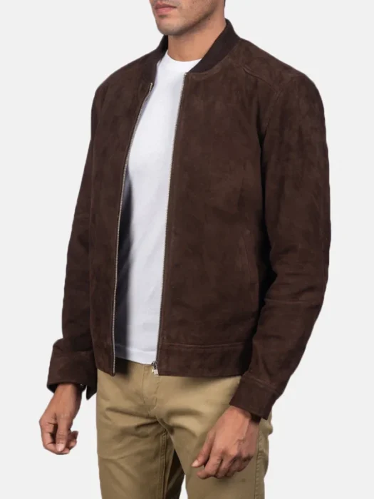 Mocha Suede Brown Bomber Jacket