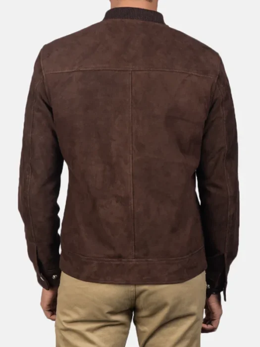 Mocha Suede Brown Bomber Jacket Back