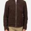 Mocha Suede Brown Bomber Jacket Front