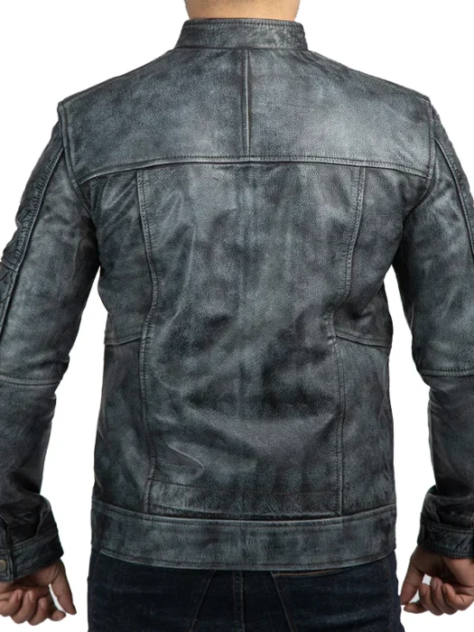 Shooter Distressed Leather Biker Jacket Back