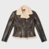 Suki Aviator Style Lambskin Brown Leather Jacket