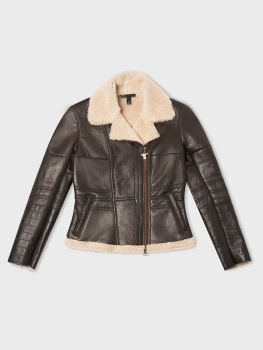 Suki Aviator Style Lambskin Brown Leather Jacket