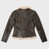 Suki Aviator Style Lambskin Brown Leather Jacket Back