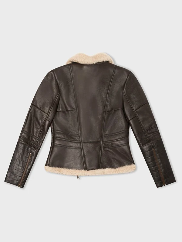 Suki Aviator Style Lambskin Brown Leather Jacket Back