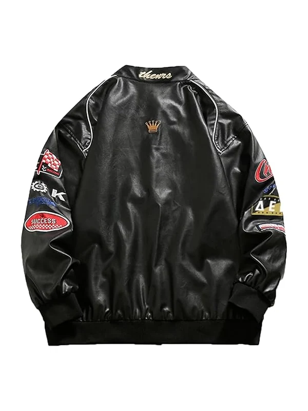 Unisex Oversized Racing Moto Faux Leather Jacket