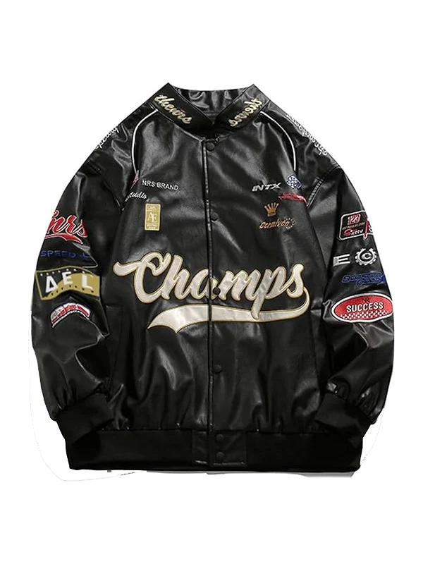 Unisex Oversized Racing Motorcycle Faux Leather Jacket