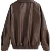 Womens Brown Oversized Trendy Faux Leather Jacket Back